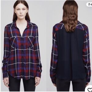 L’AGENCE Denise Plaid Silk Button Down